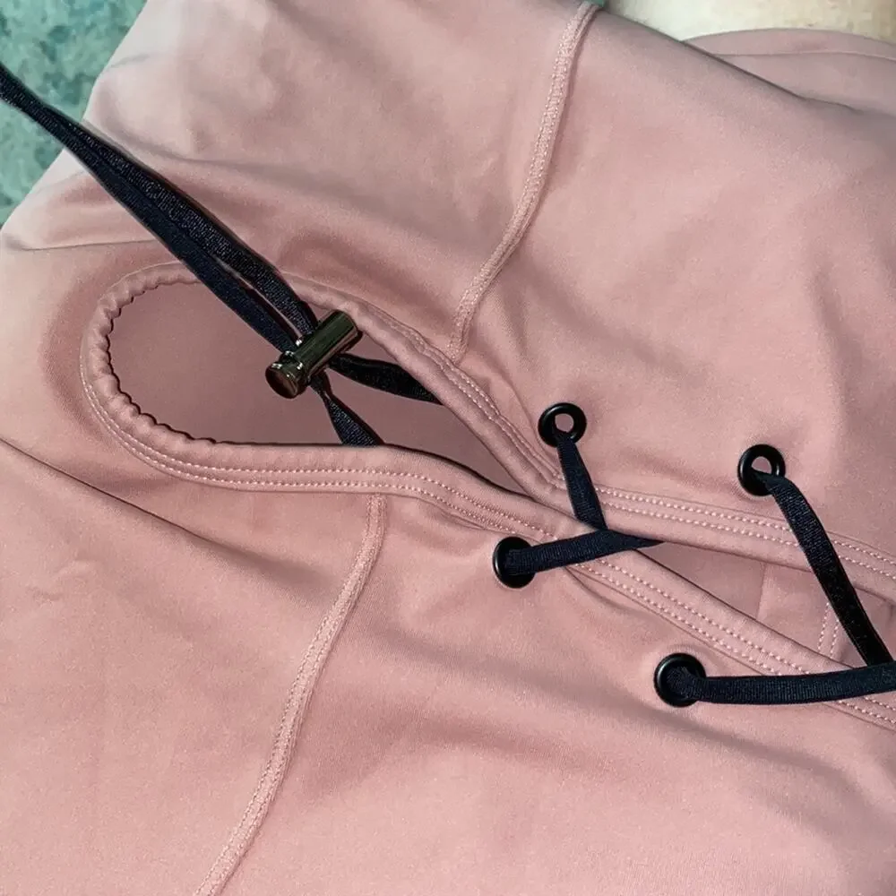Industry $120 One Piece Lace Up Pink Womens Swimsuit IWO417 sz Small EUC